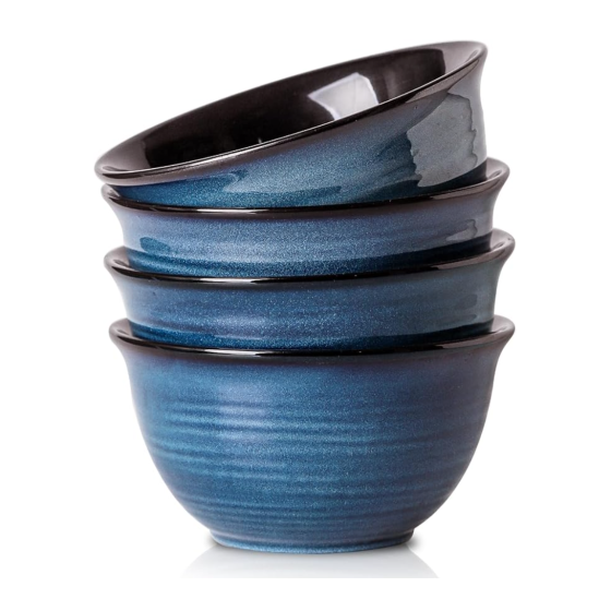 Ceramic Soup Bowls Set of 4, 40 Ounce Large Cereal Bowls for Kitchen, 7 Inch Serving Bowls for Salad Pasta Ramen Pho Popcorn, Dishwasher Microwave Safe, Navy Blue