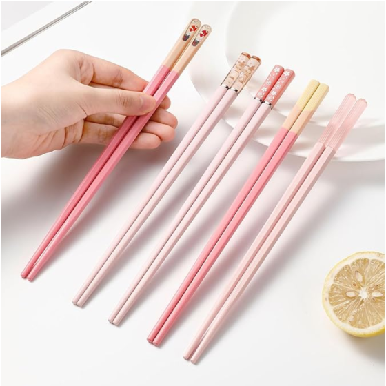 Chopsticks Reusable Dishwasher Safe, 9.57 inches Pink Non-slip Lightweight Fiberglass Chop Sticks, Asian Cuisine Japanese Chinese Chopstick Gift Set, 5 Pairs